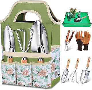 Kynup Gartenwerkzeug Set, 7-teiliges Gartenset aus Edelstahl mit Gartengeräte Tragetasche, Robus…