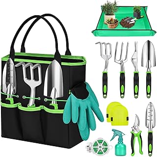 Gartenwerkzeug Set, 12 Stück Schwerlast Gartengeräte Set mit dauerhafter Gartenschaufel, Umtopf…