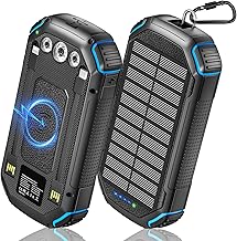 Wireless Solar Powerbank 26,800mAh mit 3 Kabeln, Power Bank USB-C 4 Ausgänge 3 Eingänge 15W Sch…