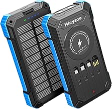 Solar Powerbank, 26800 mAh Tragbares Ladegerät mit 4 Integrierten Kabeln, Solar-Akkuladegerät m…