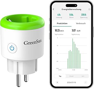GreenSun Stromzähler für Steckdose – Stromzähler für Balkonkraftwerk WLAN Steckdose Bidirekti…