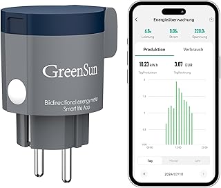 GreenSun Stromzähler für Balkonkraftwerk – Stromzähler für Steckdose WLAN Steckdose Zeitschal…