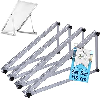 Energy Solarmodul Halterung Alu 118 cm 46“ 4er Set 2 Paar – bis 600W – 0-90° Winkel einstellba…
