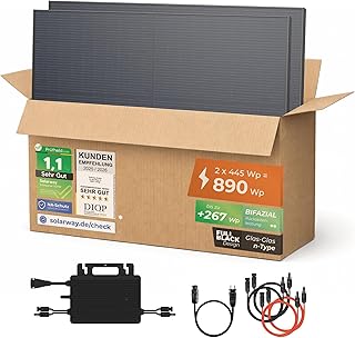 Solarway® Balkonkraftwerk 890W mit 890Wp Solarmodulen – Komplettset mit Hoymiles HMS-800W-2T W…