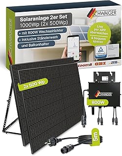 SCHWAIGER Balkonkraftwerk 2er Set mit Full Black Solarpanels 1000Wp I 2×500Wp Solarmodule inkl. …