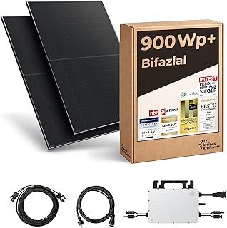 900W Balkonkraftwerk Komplettset – 800W Wechselrichter, 2×450W bifaziale Solarmodule, 5 m Kabe…