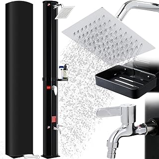 Solardusche 35 L, Gartendusche Warmwasser bis 60°C, mit Regenduschkopf, Wasserhahn, Seifenkiste …