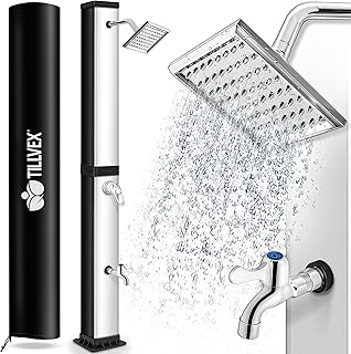 tillvex Solardusche 40 Liter inkl. Schutzhaube | Solar Garten-dusche warmes Wasser | Pooldusche C…
