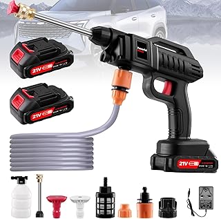 Akku Hochdruckreiniger, 21V 60Bar Mobile Akku-hochdruckreinige𝗿, Hochdruckreiniger mit 2 akkus…