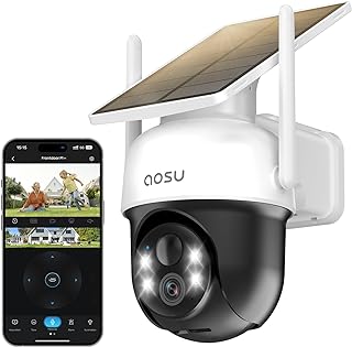 aosu 2K Überwachungskamera Aussen Solar Akku 3MP [360° PTZ Panorama, Integrierter Solarpanel] K…