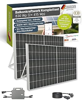 SCHWAIGER Balkonkraftwerk Komplettset 830 Wp I 2× 415 Wp Solarpanels inkl. Ständerwerk, 800W Wi…