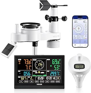 VEVOR 7-in-1 WLAN-Wetterstation mit APP, 7,5-Zoll-Display, solarbetriebener Außensensor, mit Poo…