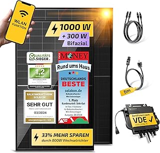 Solakon 1000W Balkonkraftwerk – Balkonkraftwerk 800W komplett Steckdose – neuester 800 Watt Wechs…