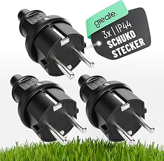 greate 3x Schuko Stecker Aussenbereich mit Knickschutz – Schukostecker Gummi mit Zugentlastung, 2…
