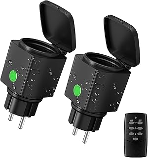 HBN Funksteckdosen mit fernbedienung Aussen, IP44 Wasserdicht Funkschalter Set – 2er Steckdosen m…