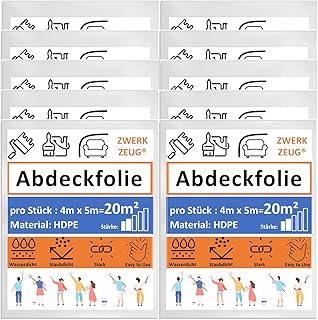 10x ZWERKZEUG® 10 Stück Set je 4m x 5m Maler Abdeckfolie Transparente Staubschutzfolie Plastikp…
