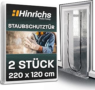 Hinrichs 2x Staubschutztür mit Reißverschluss – 220x120cm – Bautür transparent mit beidseitige…