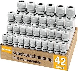 42 Stück Kabelverschraubung Set – Caianwin IP68 Kabeldurchführung Wasserdicht M12 M16 M20 M25 V…