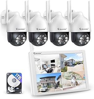 Jennov Überwachungskamera Set Aussen WLAN mit 10“Monitor 10CH Wireless NVR, 4 Pcs 5MP 360° PTZ…