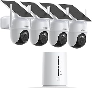 ARCCTV Überwachungskamera Aussen Solar Set, Basisstation mit 4MP HD Kabellose Kamera Überwachun…