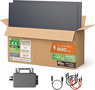 Solarway® Balkonkraftwerk 800W mit 890Wp Solarmodulen – Komplettset mit Hoymiles HiFlow 800 We…