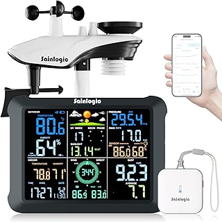 Sainlogic Smart Wetterstation WLAN, Drahtloser Innen-Außen-Sensor, 24/7, 14-in-1 Wetterstation m…