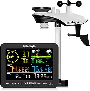 Sainlogic 12-in-1 wetterstationen, Wetterstation Funk mit Außensensor, Windmesser, Barometer, Au…