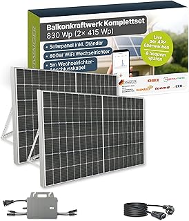 SCHWAIGER Balkonkraftwerk Komplettset 830 Wp I 2× 415 Wp Solarpanels inkl. Ständerwerk, 800W Wi…