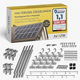 Avoltik Solar Halterung Ziegeldach I Set für 4 PV Module 30-45mm I Solarmodul Halterung Balkonkr…