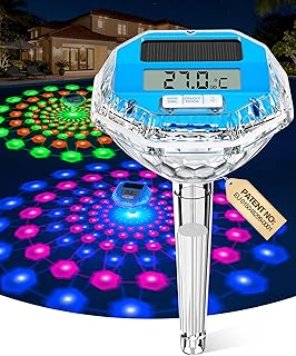 LanBlu Pool Thermometer Schwimmend mit Lichtshow, Solar Poolthermometer Digital Nacht Leicht zu L…