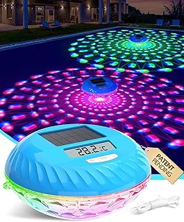 LuxBlue 2 in 1 Poolthermometer Schwimmend und Poolbeleuchtung, Pool Thermometer Solar mit Unterwa…