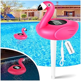LanBlu Poolthermometer Schwimmend, Solar Pool Thermometer Digital, Flamingo Thermometer Pool Schw…