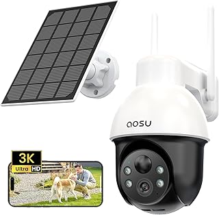 aosu 3K Überwachungskamera Aussen Solar, 5MP 360° Panoramisches PTZ Kabellose Überwachungskame…