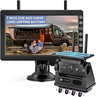 Rückfahrkamera Kabellos Solar 7″ 1080P Monitor, Magnetische Rückfahrkamera Funk mit 10000mAh Ak…