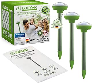 ISOTRONIC Solar Maulwurfabwehr zum Vertreiben von Maulwürfen, Wühlmäusen & Schlangen – Maulw…