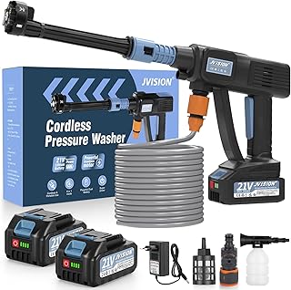 JVISION Akku Hochdruckreiniger Mobiler mit Wasserhahnanschluss & 2X 4000mAh Akku, Kabelloser Pres…