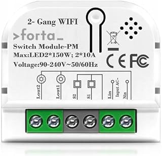 2-Kanal WLAN TUYA Smart Relais mit Energieverbrauchsmessung, WiFi 2,4 GHz, Unterputz-Schaltmodul,…