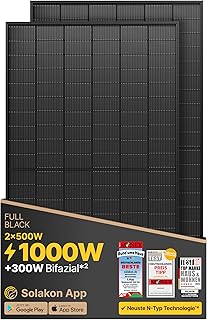Solakon Solarpanel 500W, Bifazial Glas-Glas N-Type Solarmodul, 40v Full Black Solarmodule/Solar M…