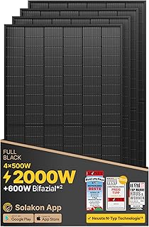 Solakon Solarpanel 500W, Bifazial Glas-Glas N-Type Solarmodul, 40v Full Black Solarmodule/Solar M…