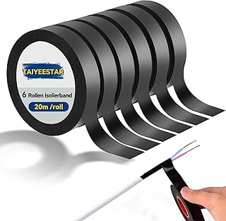 Taiyeestar 6 Rollen Isolierband à 20 m, Isolierband Schwarz Wasserdicht, Electrical Tape zum Sch…