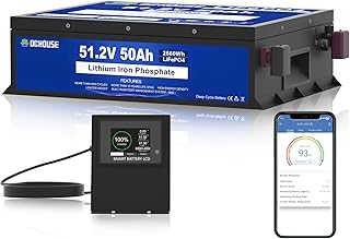 DCHOUSE 48V 50AH LiFePO4 Golfwagen Batterie, 100A BMS, mit Bluetooth &Touch LCD Monitor, Niederte…