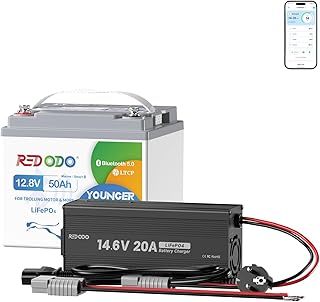 Redodo Bluetooth 12V 50Ah LiFePO4 Lithiumbatterie mit 14,6V 20A Ladegerät für Trolling-Motoren,…