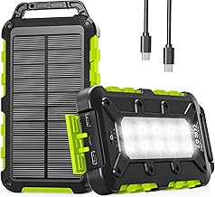 Solar Powerbank 10000mAh, PD15W Tragbare Solar Ladegerät USB C Externer Akku Outdoor Wasserdicht…