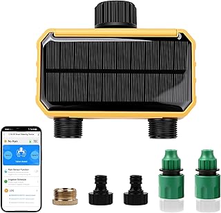 Nikou Solar Bewässerungscomputer WLAN 2 Ausgänge, Automatische Garten Smart Bewässerungsuhr Be…
