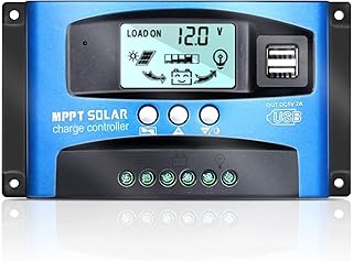 60A MPPT SolarLaderegler, Solar Ladegerät Controller mit LCD Display Dual USB mehrere Laststeuer…