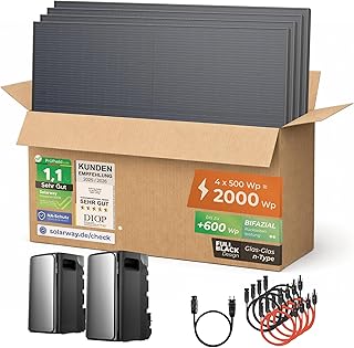Solarway Balkonkraftwerk 2000 Wp / 800 W mit 3,8 kWh Speicher – Komplettset Steckdose – 2× E…