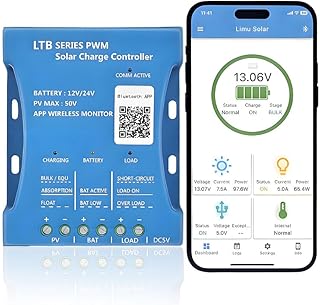 Y&H Bluetooth-Regler 30A PV max 50V Bluetooth-Solarregler 12V/24V Solarpanel-Regler Intelligente …