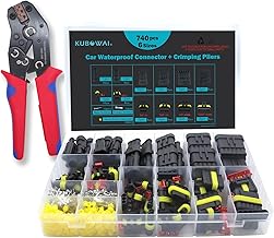 740 Stück Kfz Stecker Wasserdicht Kit, Kfz Steckverbinder 12v mit Crimpzange, Kabelstecker (1/2/…