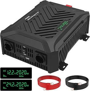 Dual Voltage Wechselrichter 12V/24V auf 230V Reiner Sinus Universal Dualer Spannungswandler 2000W…