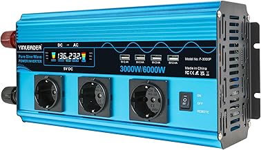 Wechselrichter 3000W /6000W Spannungswandler Reiner Sinus 12V 230V mit 3 Europäische Steckdose u…